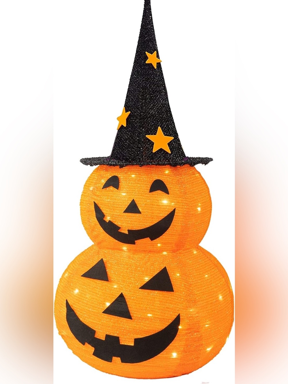 Halloween LED Orange Pumpkin Snowman Decoration with Witch Hat